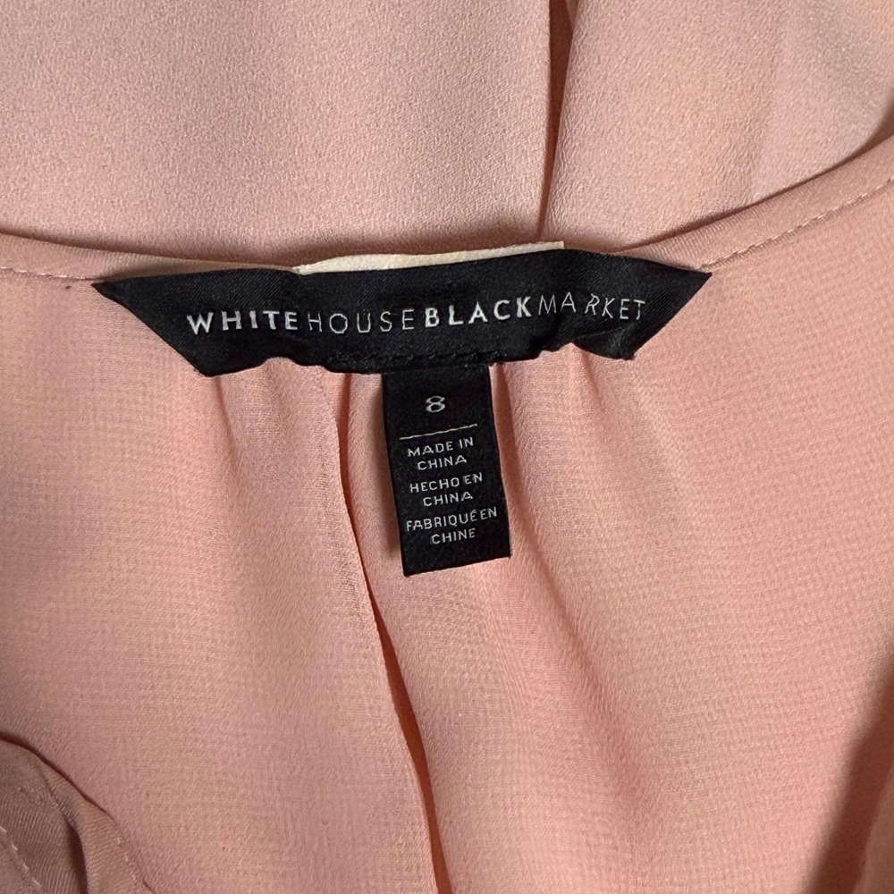 White House Black Market Blush Pink Smocked Tassel V-Neck Blouse Size 8 - Picture 6 of 8